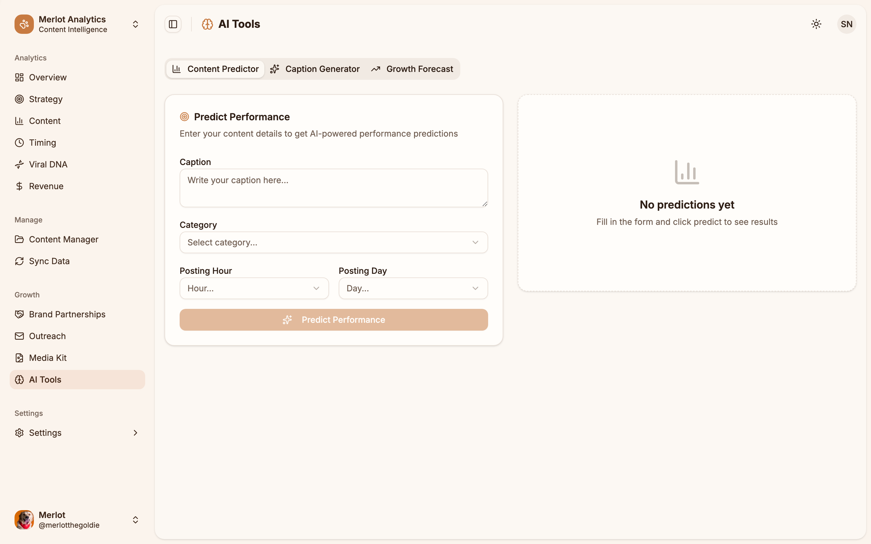 Influo AI Tools - Content performance predictor, caption generator, growth forecast